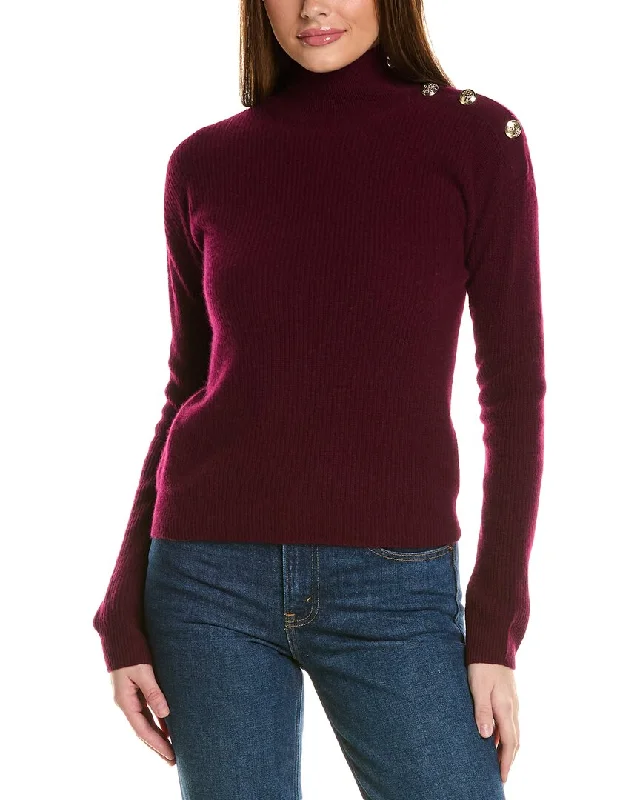 Contemporary Basics Dynamic Fashion Bruno Magli Rib Button Shoulder Mock Nek Cashmere Sweater