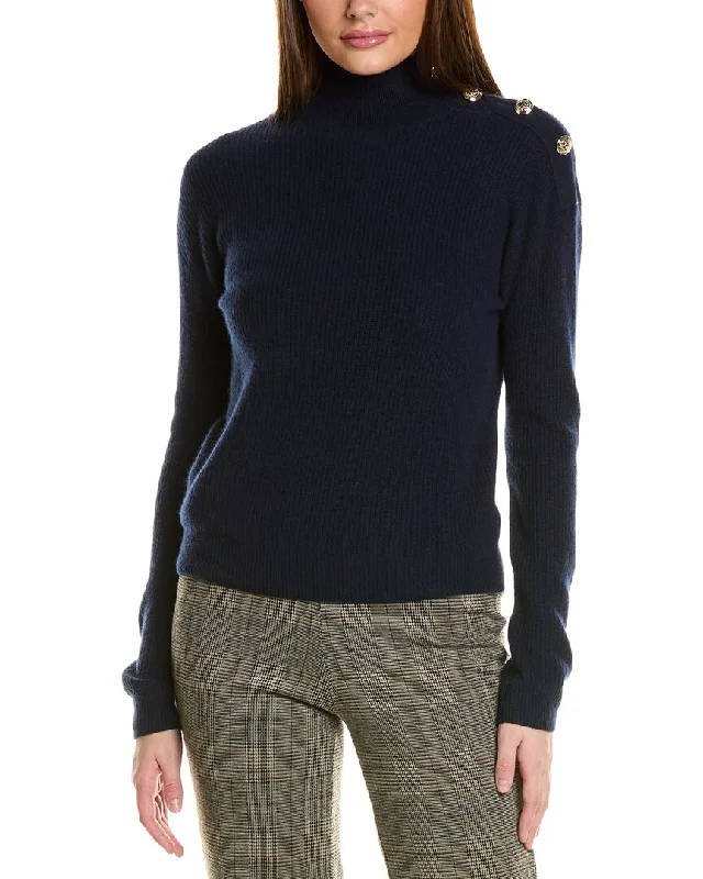 Stylish Patterns Elegant And Noble Bruno Magli Rib Button Shoulder Mock Nek Cashmere Sweater