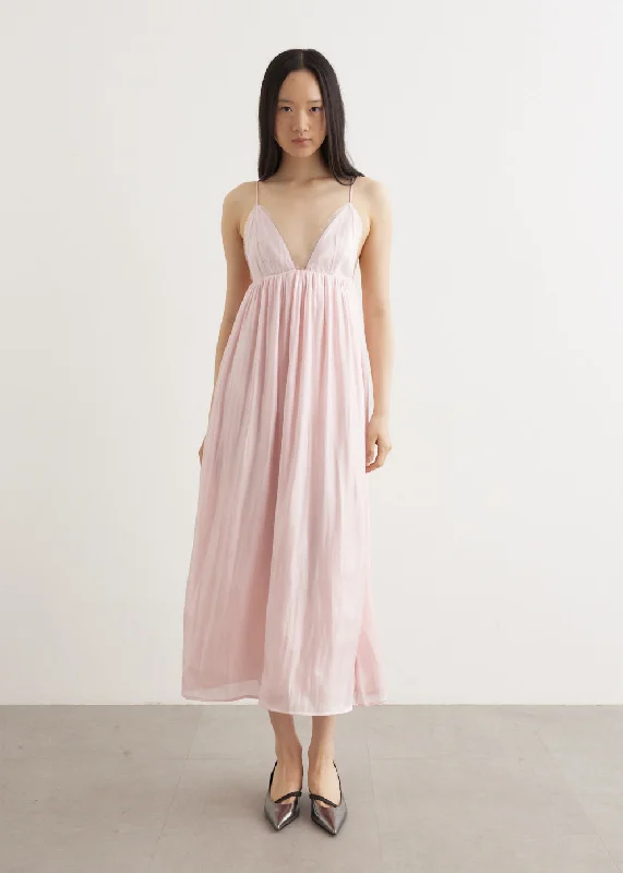 High-End Street British casual Changeant Satin Strap Dress