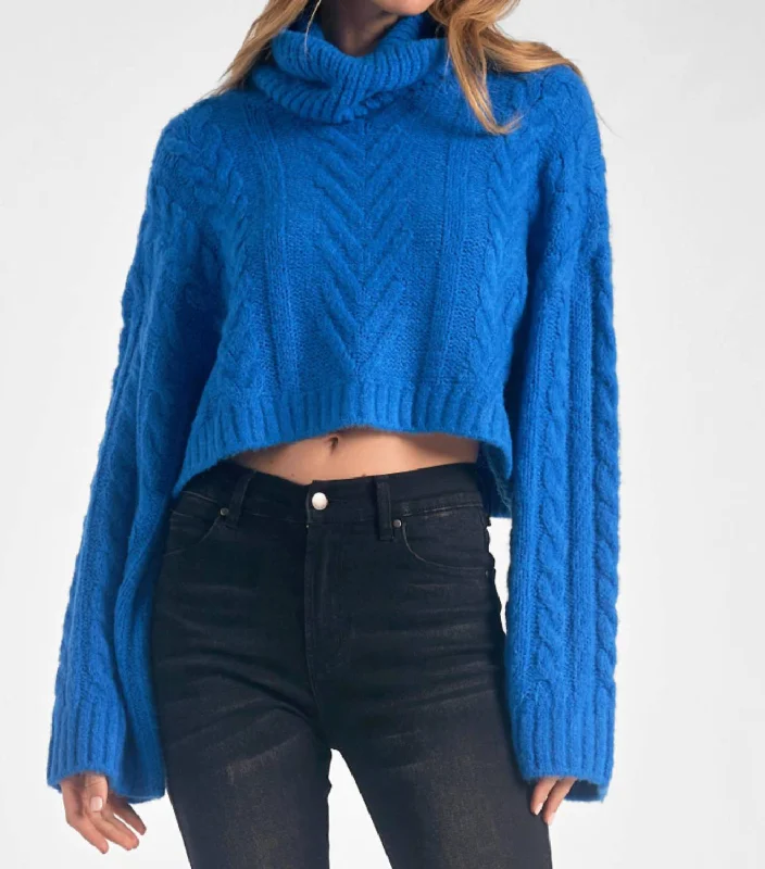 Chunky Cable Bell Sleeve Sweater In Indigo