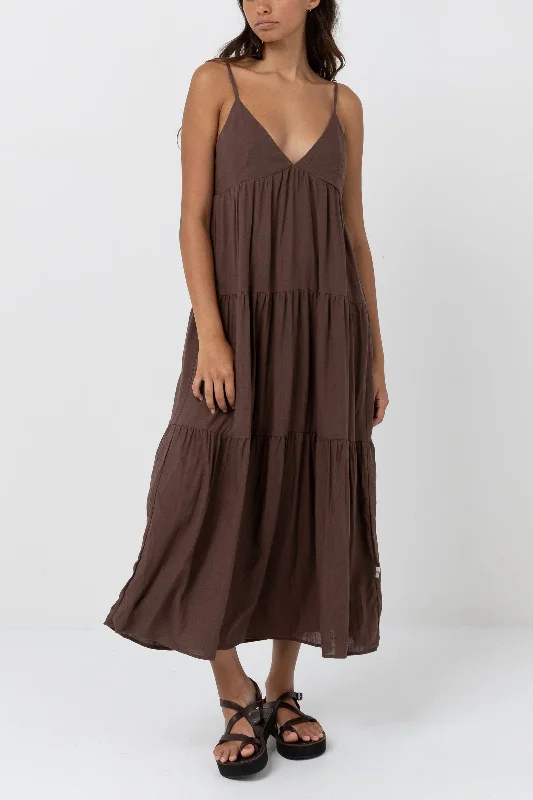 Classic Tiered Midi Dress Chocolate