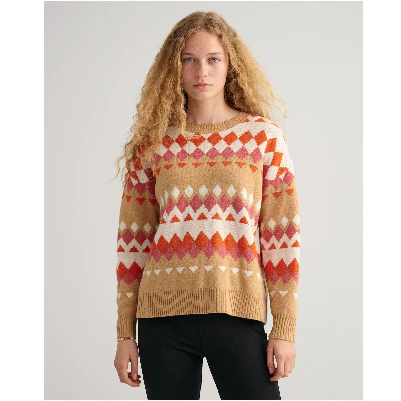 Minimalist Patterns Beautiful Romance GANT Fairisle Crew  Neck lambsool Cashmere Sweater 4806141