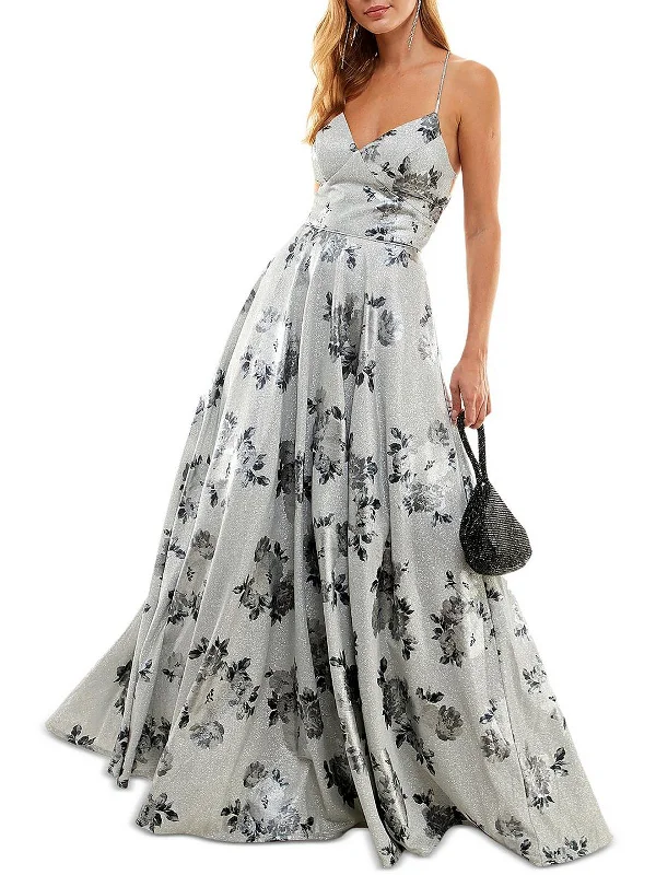 Casual Essentials Comfortable And Simple Juniors Womens Floral Glitter Evening Dress