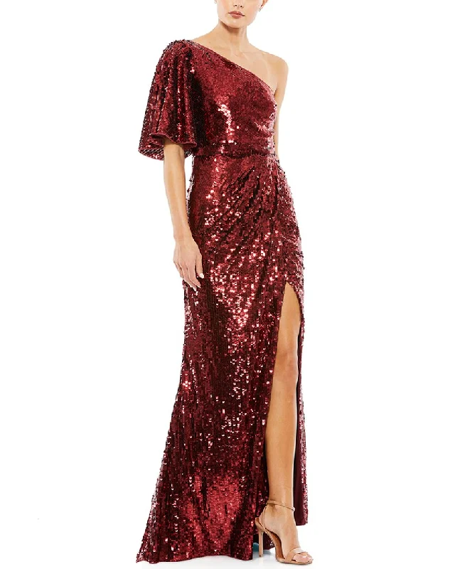 Mac Duggal Embellished Cap Sleeve Cowl Neck Trumpet Gown