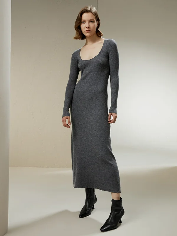 Merino Wool Slim Fit Sweater Dress for Women