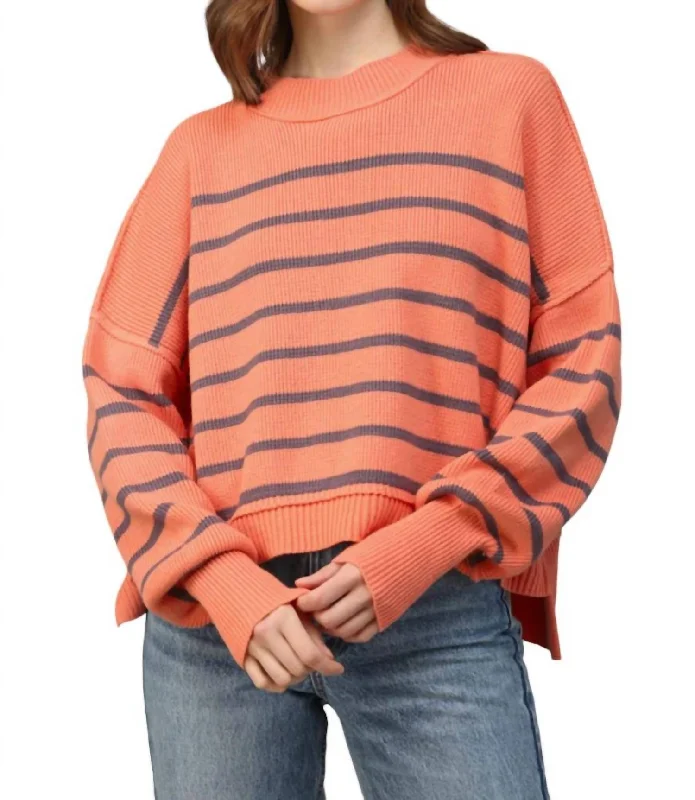 Miley Striped Drop Shoulder Sweater In Orange/purple