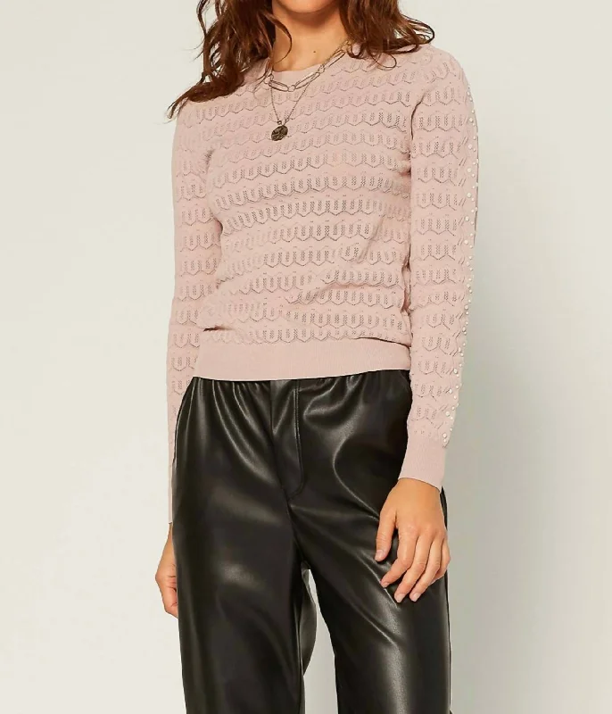 Pearl Pointelle Sweater In Dusty Pink