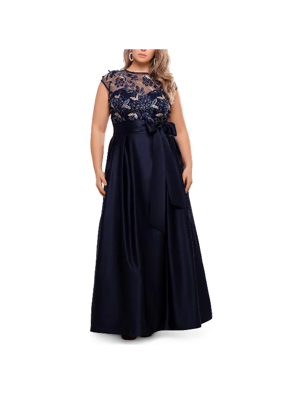 Plus Womens Sequined Floral Evening Dress