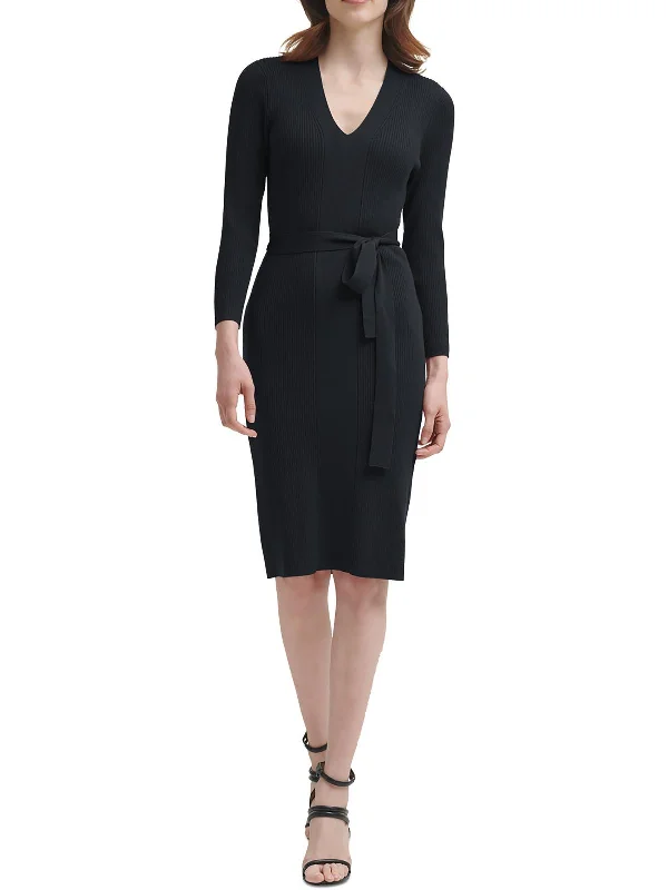 Everyday Utility Noble Temperament Womens Belted Midi Sweaterdress