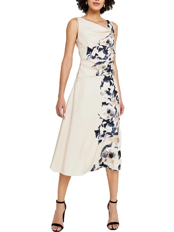 Soft Casual Elegant Style Womens Coacktail Floral Midi Dress