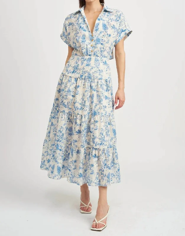 Elevated Monochrome Davina Shirt Dress In Blue Floral