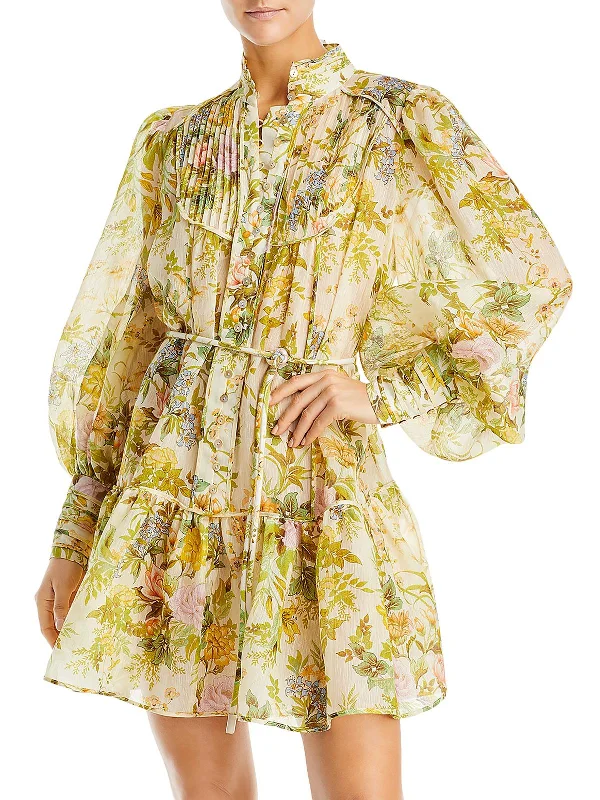 Urban Layered Eden Womens Floral Mini Shirtdress