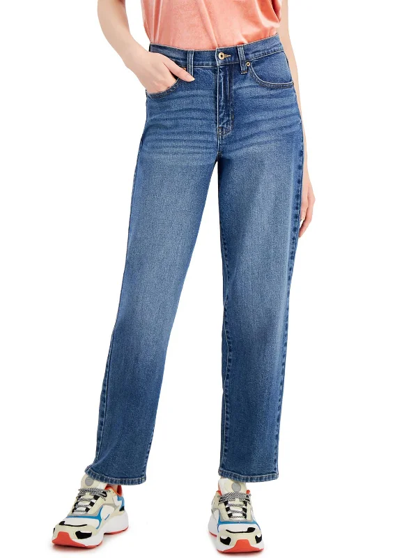 Juniors 90's New Age Womens High-Rise Denim Straight Leg Jeans