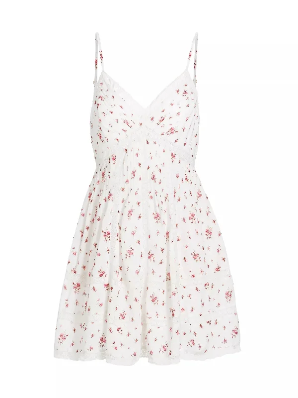 Classic Retro Loveshackfancy Women's Docila White Floral Mini Dress