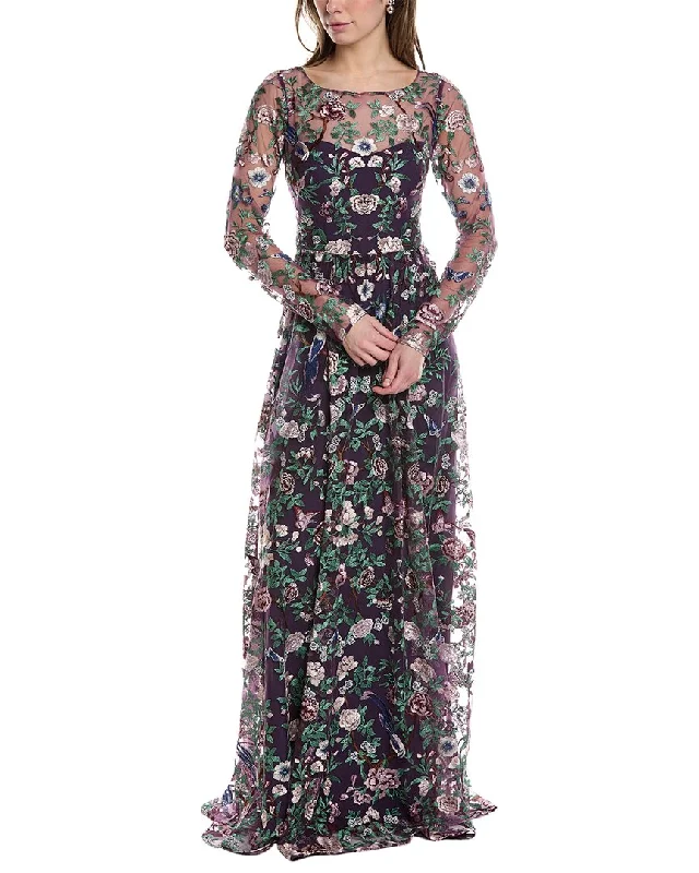 Everyday Essentials Marchesa Notte Embroidery On Tulle Gown