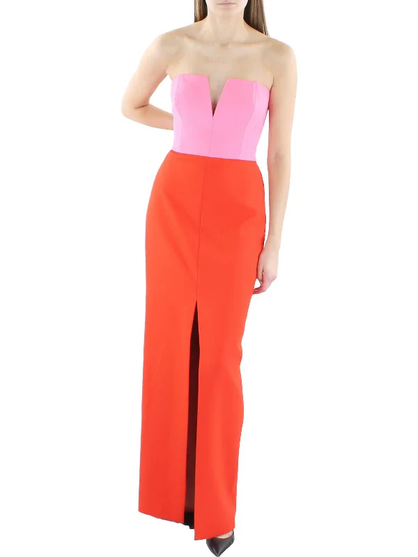 Modern Outerwear Womens Colorblock Strapless Evening Dress