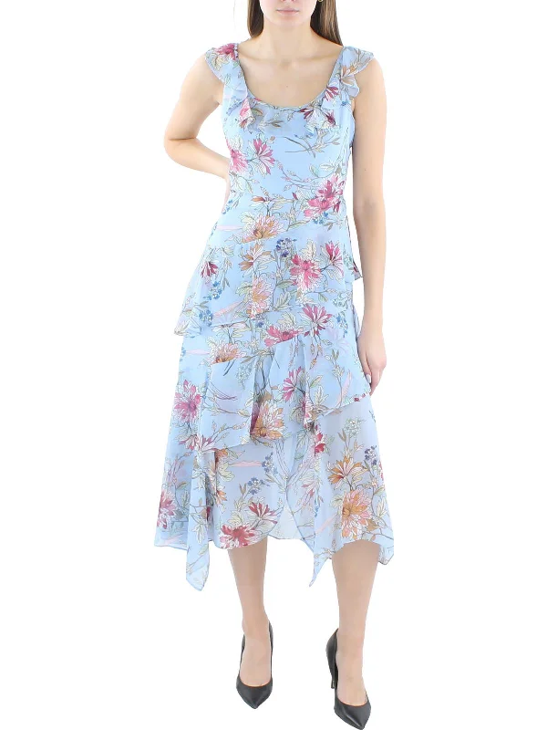 Cozy Aesthetic Womens Floral Tiered Midi Dress