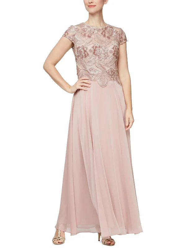 Casual Essentials Womens Lace Embroidered Evening Dress