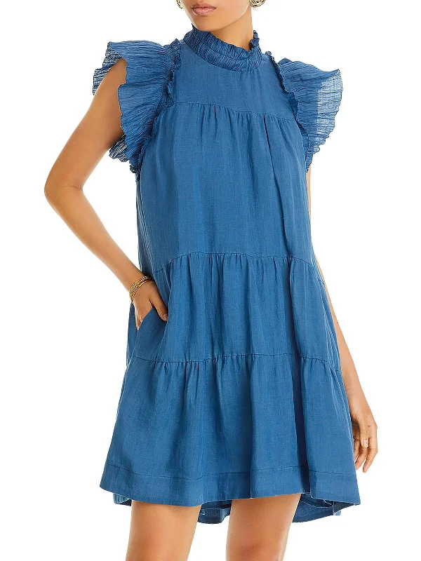 Sporty Outerwear Womens Mini Ruffled Shift Dress