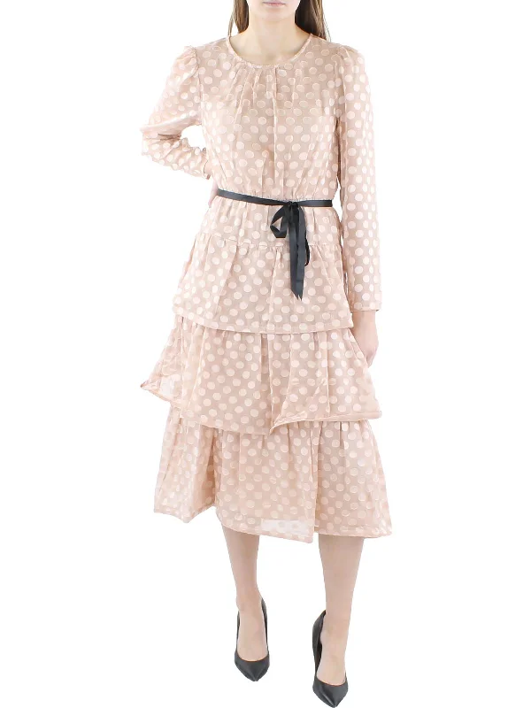 Neutral Streetwear Womens Polka Dot Midi Cocktail And Party Dress