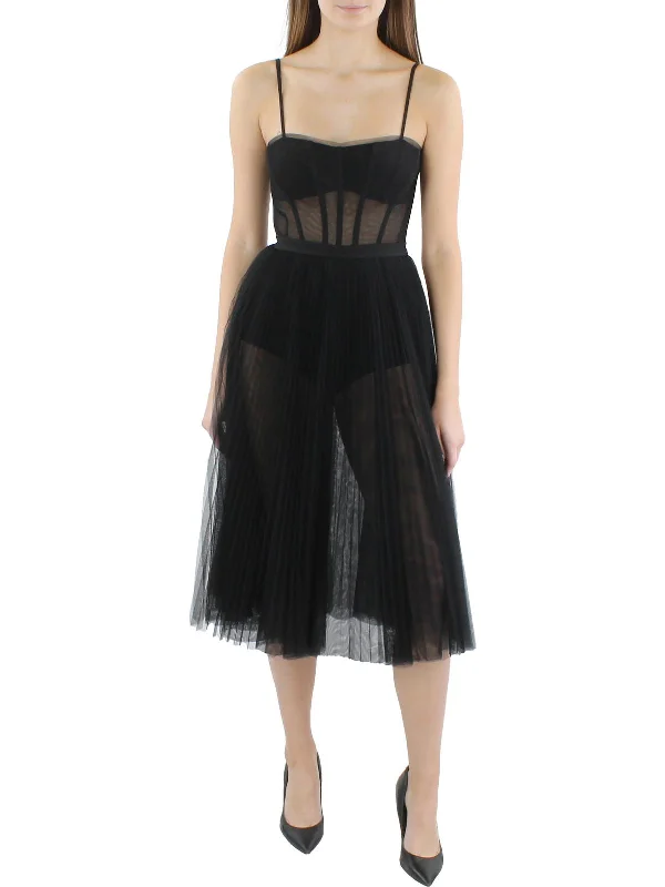 Structured Fit Womens Sheer Corset Cocktail And Party Dress