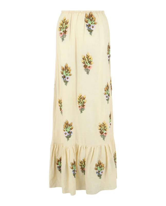 Embroidered Linen Tiered Skirt