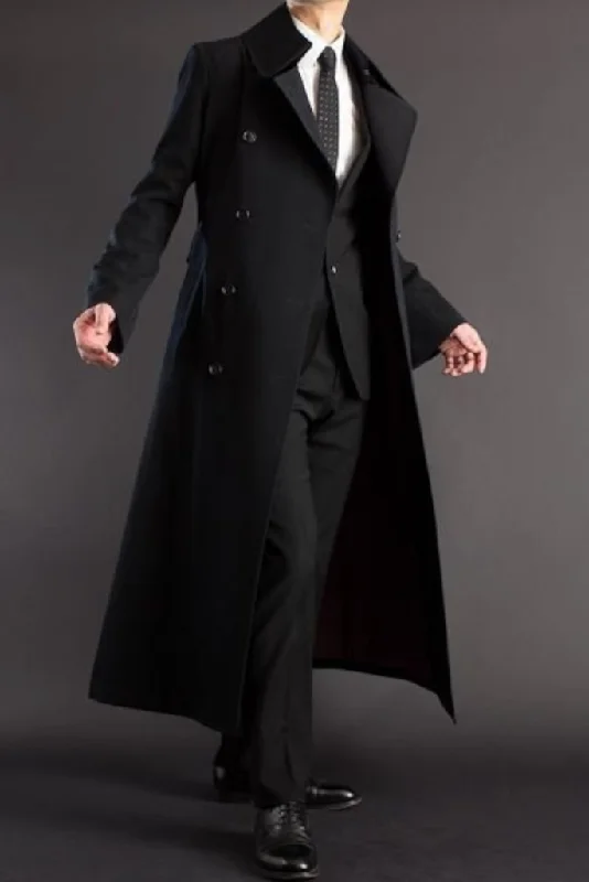 Men's Black Long Overcoat Stylish Vintage Long Trench Coat For Men Winter Long Coat Outwear