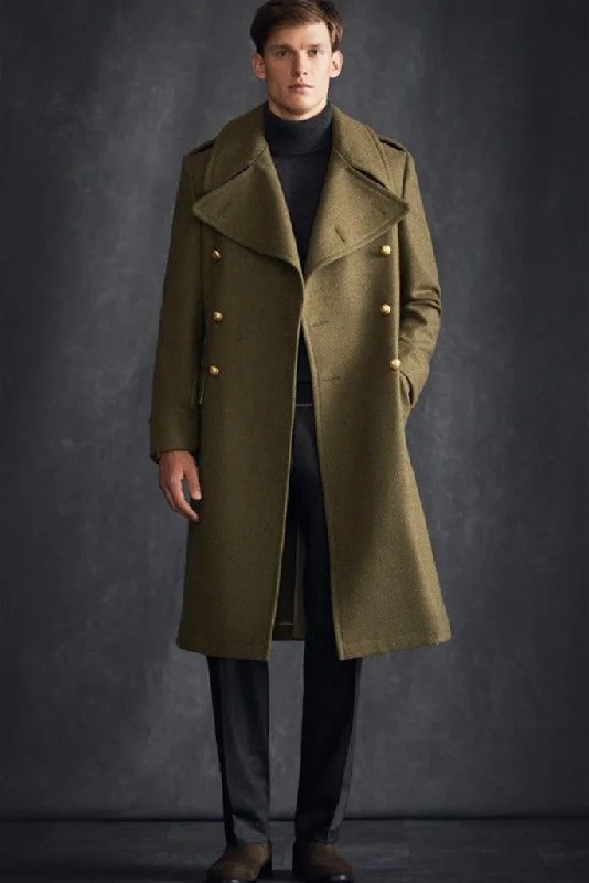 Men Trench Coat Dark Green Double Breasted Style Slim Fit Party Wear Winter Wool Dinner Coat Stylish Coat Elegant Coat Bespoke For Men