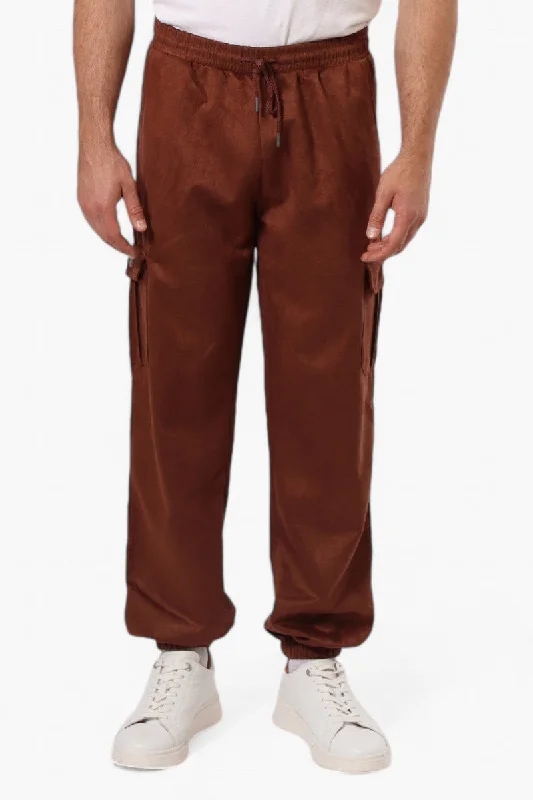Minimalist Tailoring Cozy Fit Urbanology Tie Waist Suede Cargo Jogger Pants - Brown