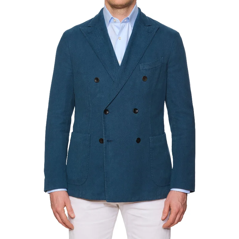 BOGLIOLI "K.Jacket" Blue Herringbone Cotton Unlined DB Jacket EU 50 US 40