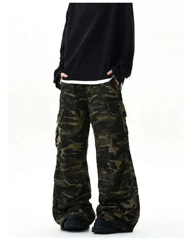 Camouflage Straight Flared Cargo Pants