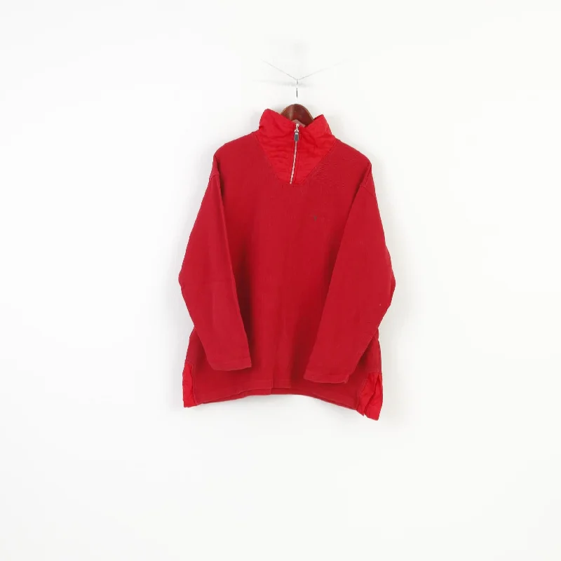 High-End Street Soft Layers Colour Ville Men XL Jumper Red Cotton Sweater Zip Neck Vintage Sports Top