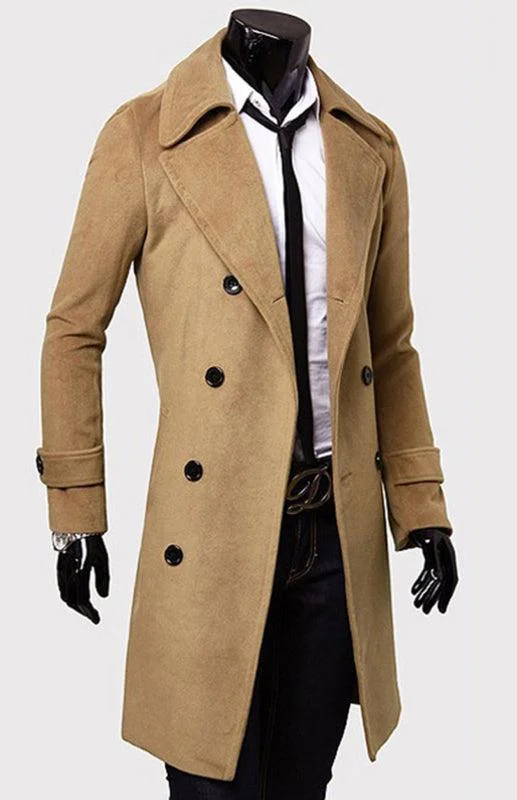 Relaxed Monochrome Look Trendy Apparel Double Breasted  Wool Men Winter Coat