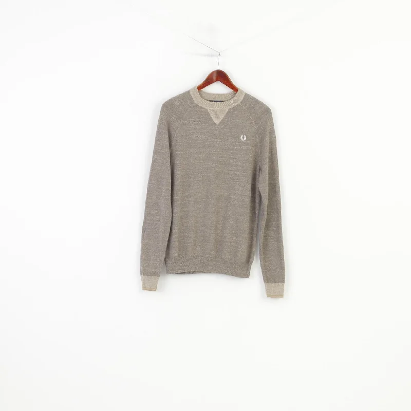 Sporty Modern Stylish Sweaters Fred Perry Men S Jumper Brown Crew Neck Logo Cotton Classic Vintage Sweater