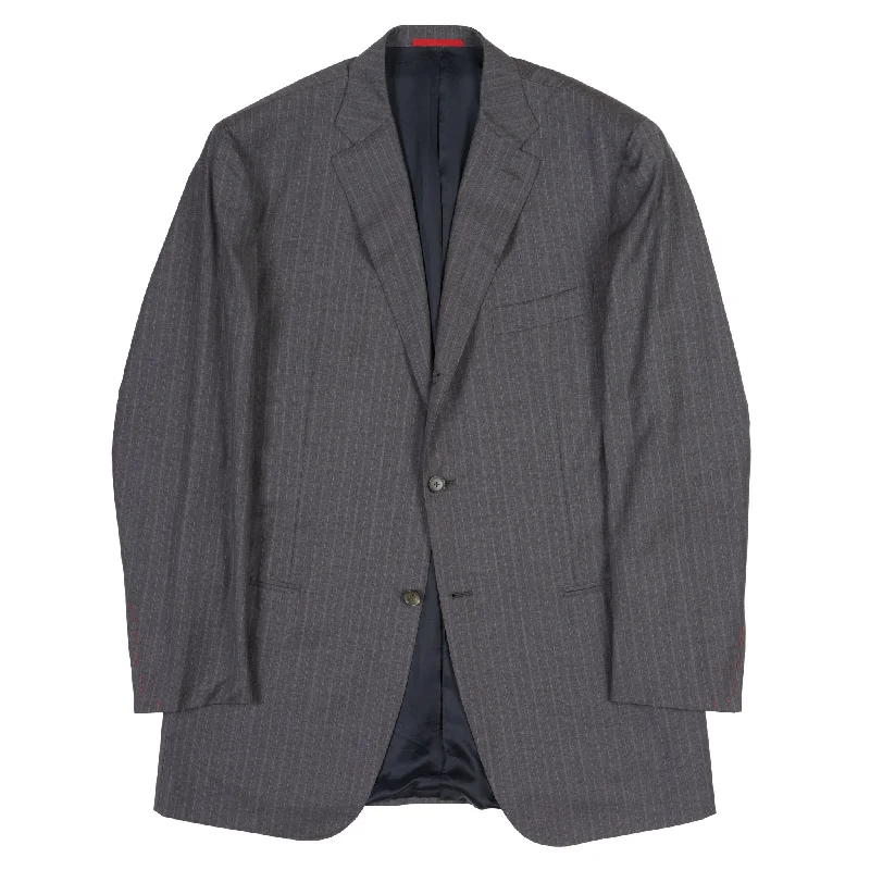 Bold Street Edge Comfortable Outfits ISAIA Napoli "Base S" Gray Striped Wool Super 130’s Jacket EU 62 NEW US 46-48