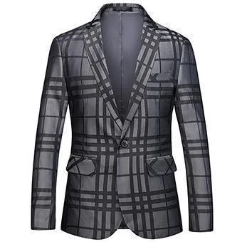 Men's Blazer Plus Size Plaid Blazer Slim Fit