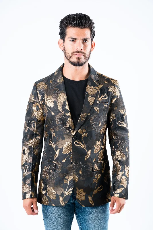 Timeless Street Sporty Chic Men's Double Button Brown Flowers Print Blazer