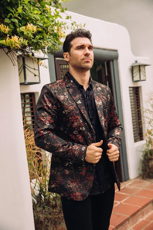 Elevated Classics Outdoor Wear Men's Double Button Red Flowers Print Blazer