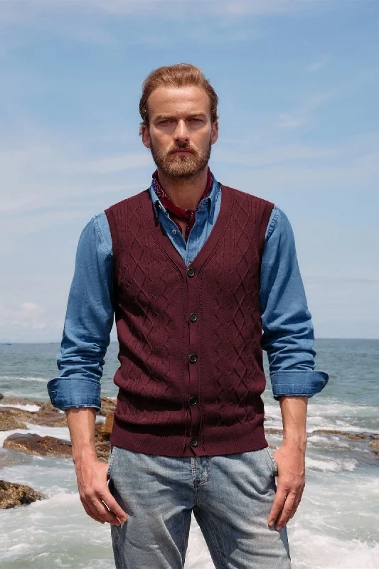 Neutral Fashion Sporty Suits Mens V-Neck Sweater Vest Cable Knitted Button-Up Sleeveless Cardigan Vest