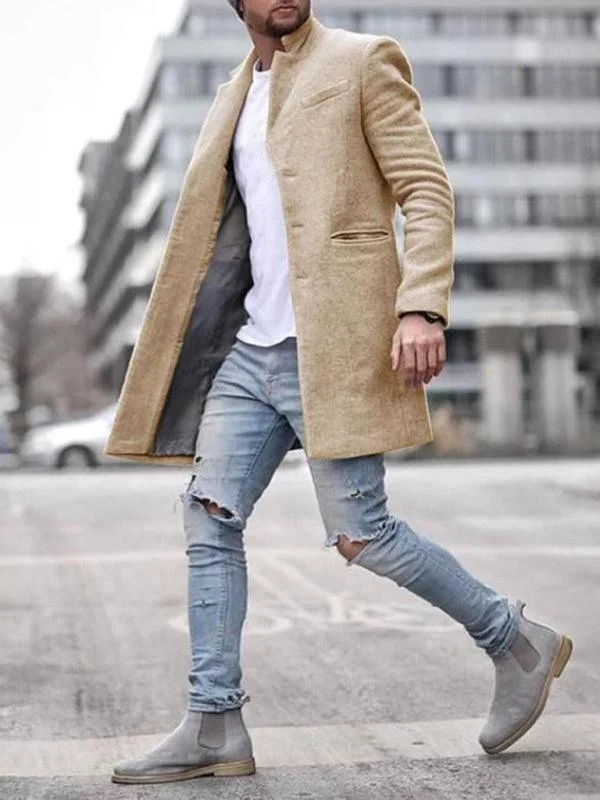 Retro Elegance Fashion Basics Mid-Length Men Winter Woolen Coat