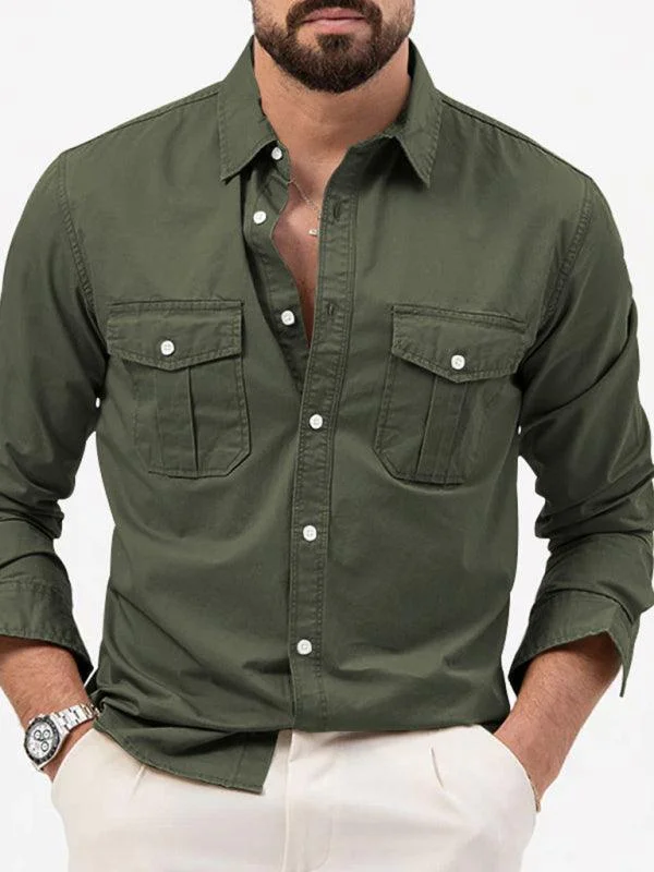 Classic Statement Long Trench Coats Multi-Pocket Men Casual Shirt