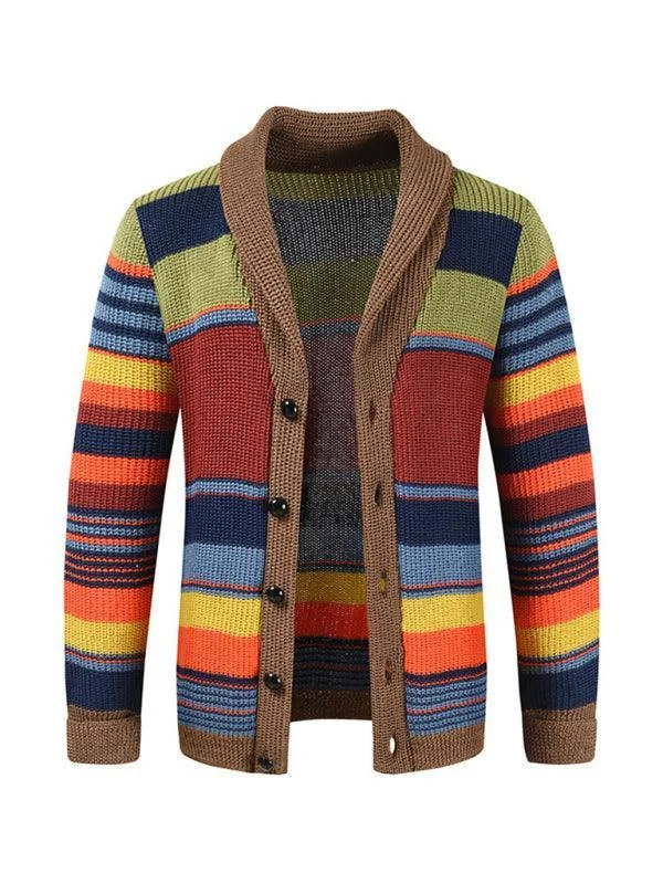 Fashionable Classics Streetwear Look Multicolor Striped Men Cardigan Sweater