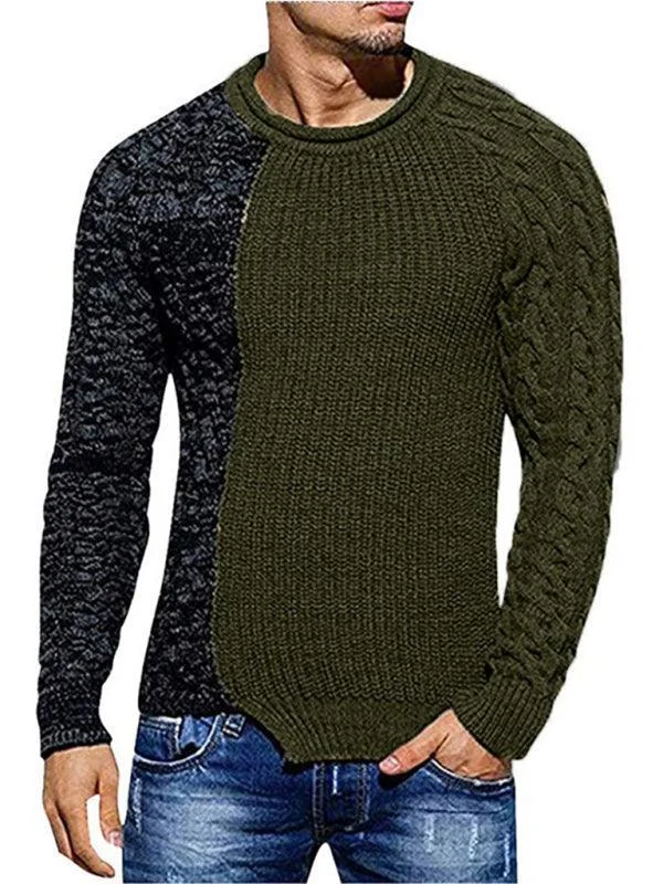 Smart Layering Modern Backpacks Patchwork Round Neck Pullover Men Sweater