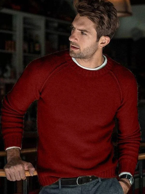 High-End Casual Timeless Style Round Neck Slim Fit Men Pullover Sweater