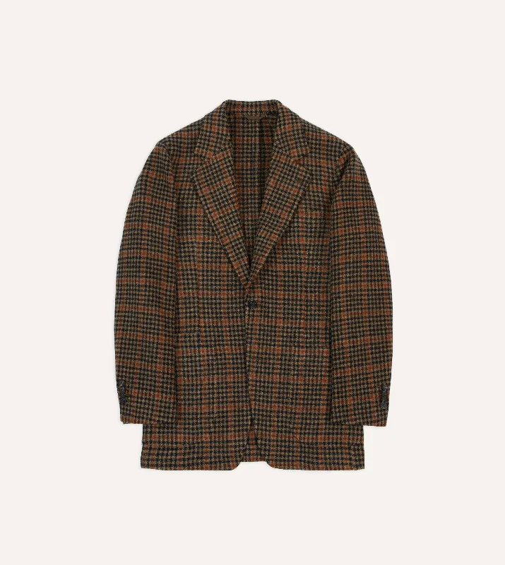 Rust Houndstooth Check Tweed Blazer