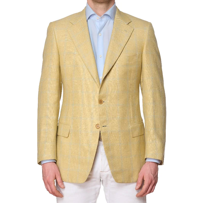 Stylish Patterns Classic Casual SARTORIA PARTENOPEA for VANNUCCI Yellow Mohair-Silk-Wool Jacket EU 48 NEW US 38