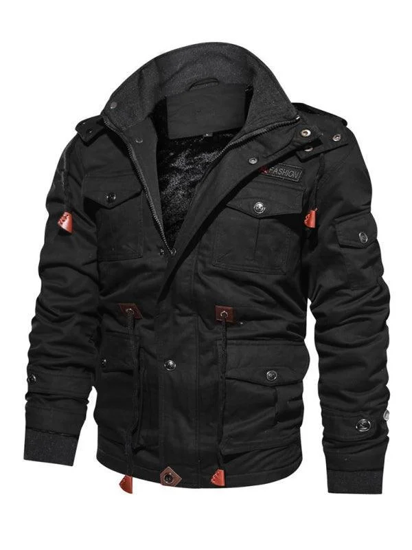 Elegant Sporty Relaxed Looks Loose Stand Collar Hooded Men Winter Jacket