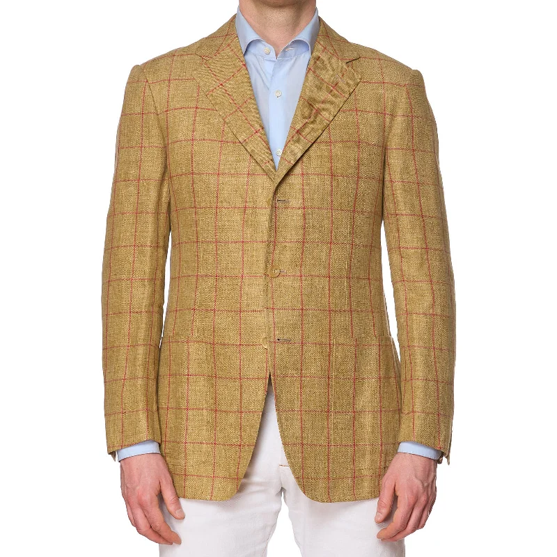 VANNUCCI Milano Beige Windowpane Linen Jacket EU 50 NEW US 40