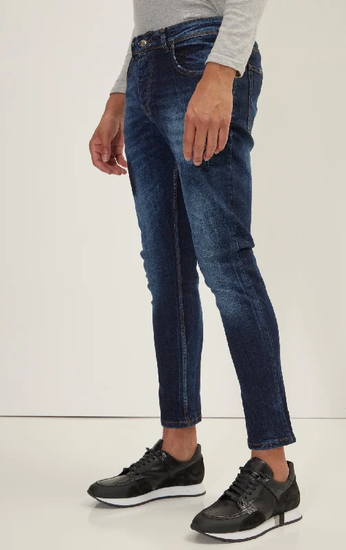 Worn Skinny Jeans - Dark Blue