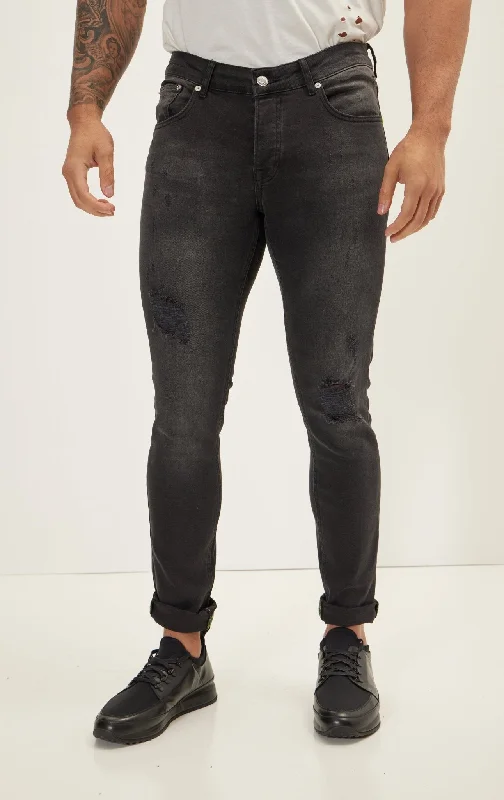 Neon Riveted Skinny Denim Reflectors - Dark Grey